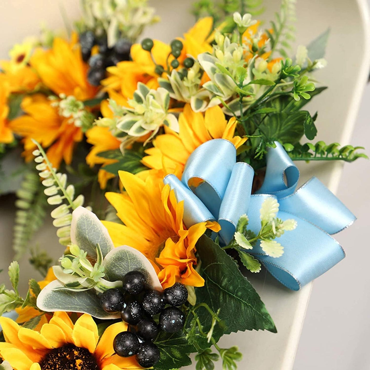 Artificial Sunflower Wreath Front Door Wreath Silk Flower Wreath Simulated Sunflower Garland for Holiday Wedding Party Decoration