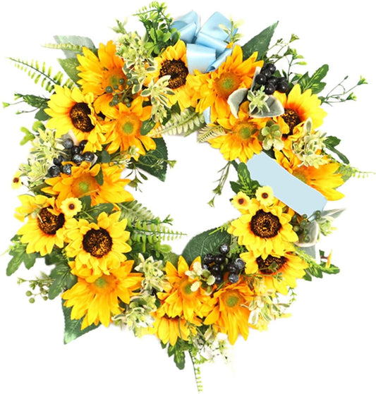 Artificial Sunflower Wreath Front Door Wreath Silk Flower Wreath Simulated Sunflower Garland for Holiday Wedding Party Decoration