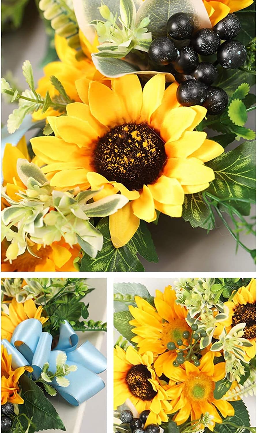 Artificial Sunflower Wreath Front Door Wreath Silk Flower Wreath Simulated Sunflower Garland for Holiday Wedding Party Decoration